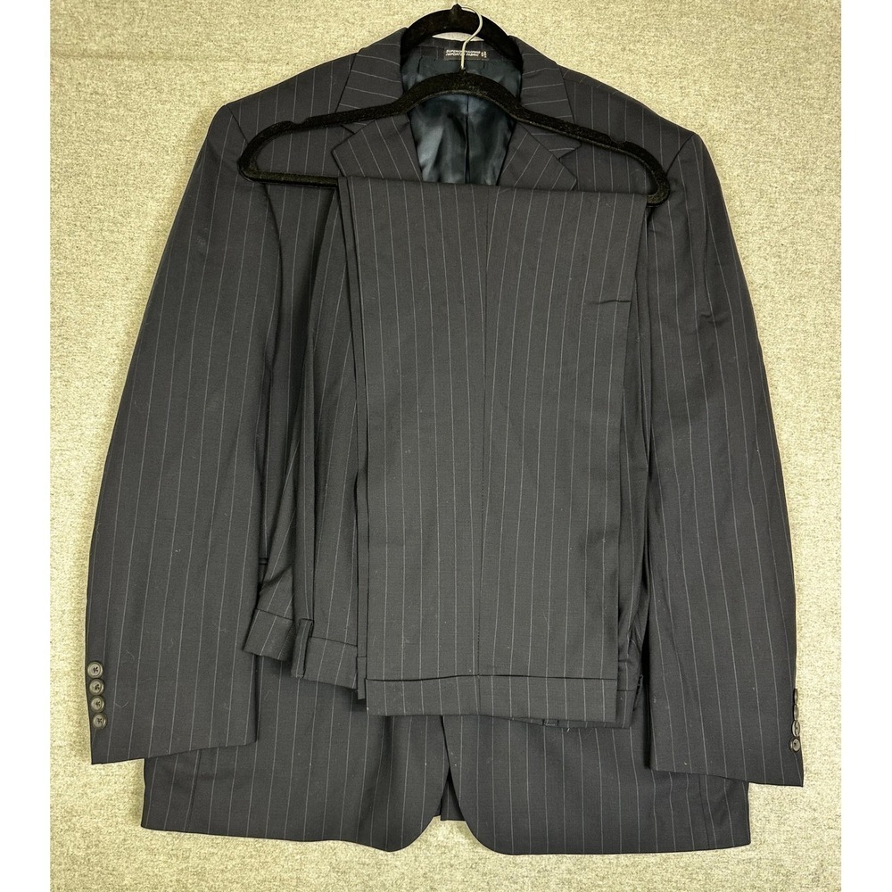 Superior Tailoring Mens Suit 42R Navy Blue Pinstripe Blazer Pants Set‎